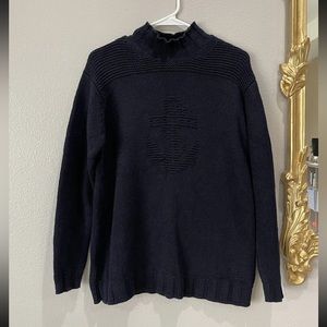 Lauren Ralph Lauren Navy Cable Knit Mock Neck Anchor Sweater Medium Silk Blend